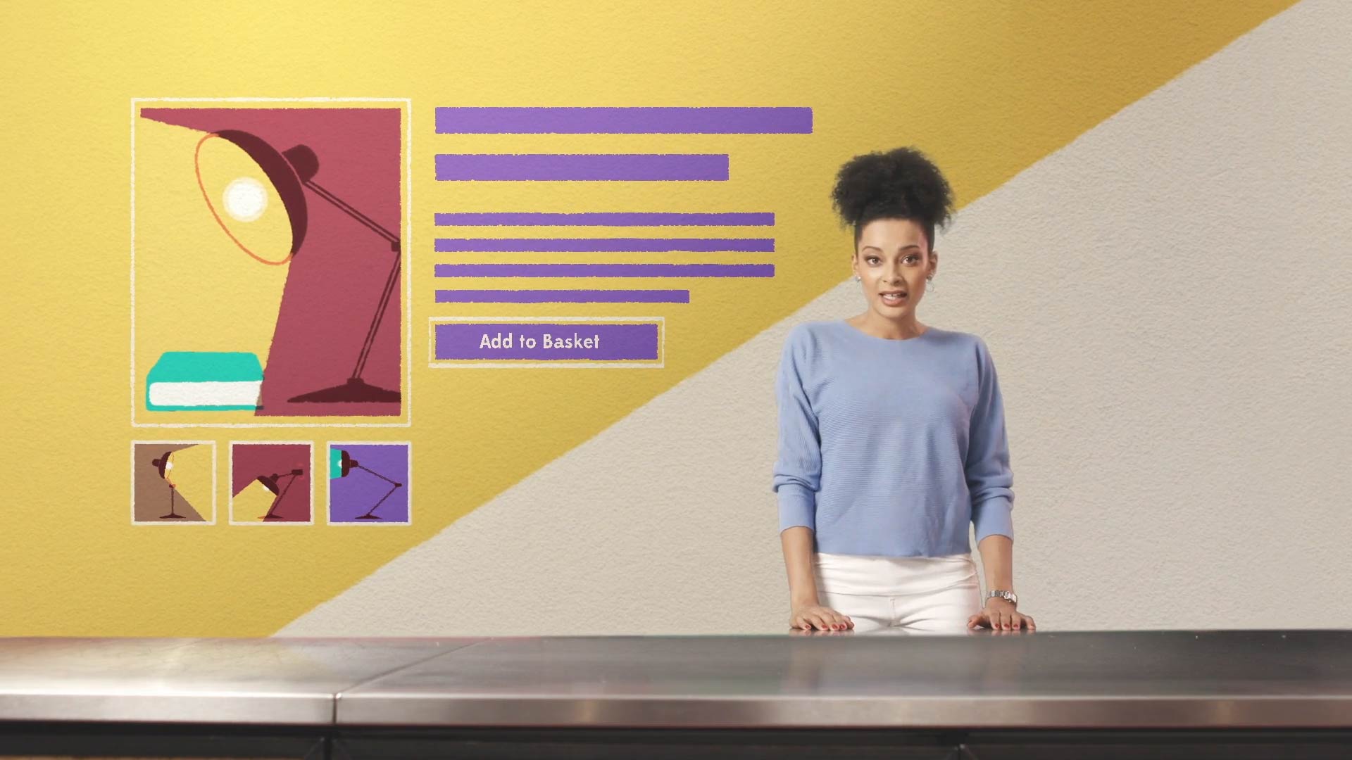 Video still showing my design and animation work composited next to a presenter.